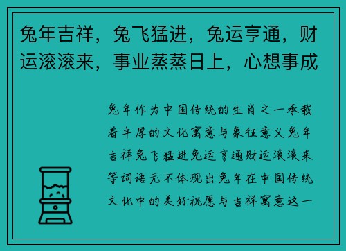 兔年吉祥，兔飞猛进，兔运亨通，财运滚滚来，事业蒸蒸日上，心想事成好运到